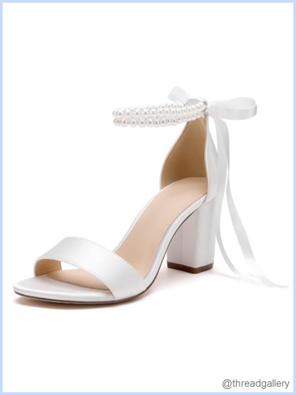 Satin Pearl Open Toe High Heel Wedding Sandals Ankle Strap Bridal Prom